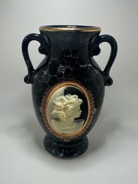 Vintage Japanese Black Mini Vase Lady Cabochon